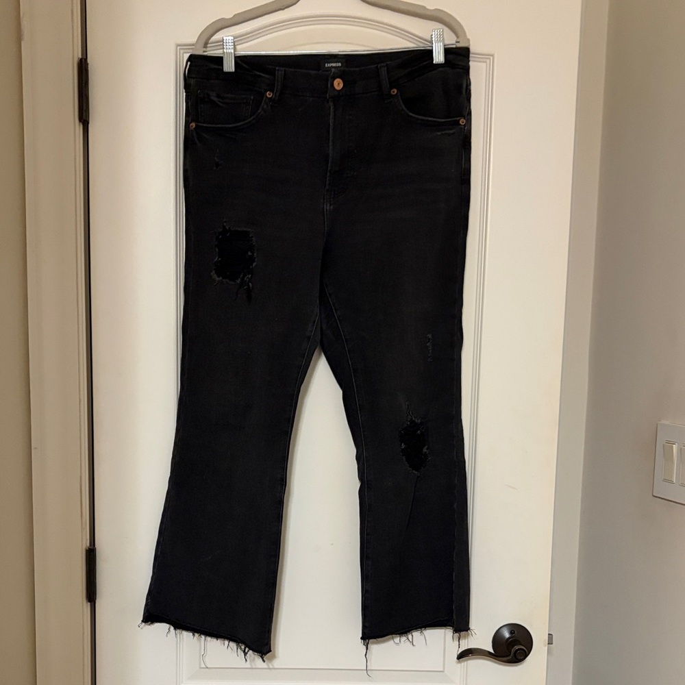 Express Black Distressed Flare Jeans